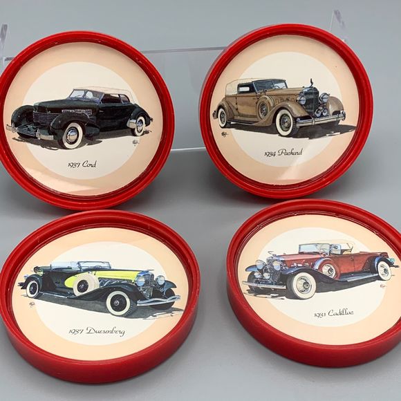 Set of 4 Ford Classic Cars Stackable Reversible Plastic Coasters Fathers Day - Picture 5 of 7